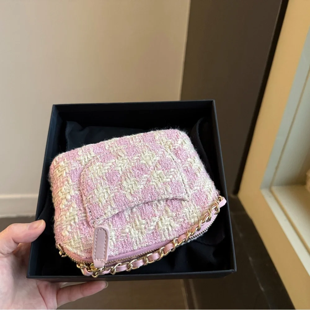 Chanel Beauty Pink Tweed Shell Chain Bag